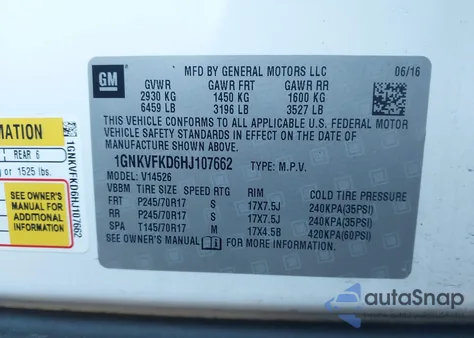 2017 Chevrolet Traverse Ls из США, поврежденный, VIN 1GNKVFKD6HJ107662